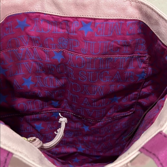 Rare Vintage Juicy Couture Pink Tote Bag Blue Bow Purse Bookbag Crown Y2K Travel - Picture 6 of 13